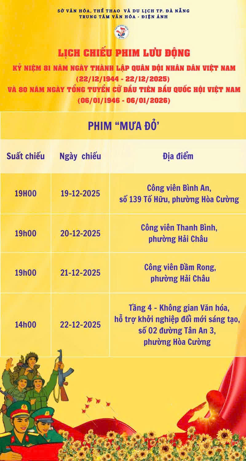 ĐỢT PHIM KỶ NIỆM 81 NĂM NGÀY THÀNH LẬP QUÂN ĐỘINHÂN DÂN VIỆT NAM (22/12/1944 – 22/12/2025) VÀ KỶ NIỆM 80 NĂM NGÀY TỔNG TUYỂN CỬ ĐẦU TIÊN BẦU QUỐC HỘI VIỆT NAM (06/01/1946 – 06/01/2026)